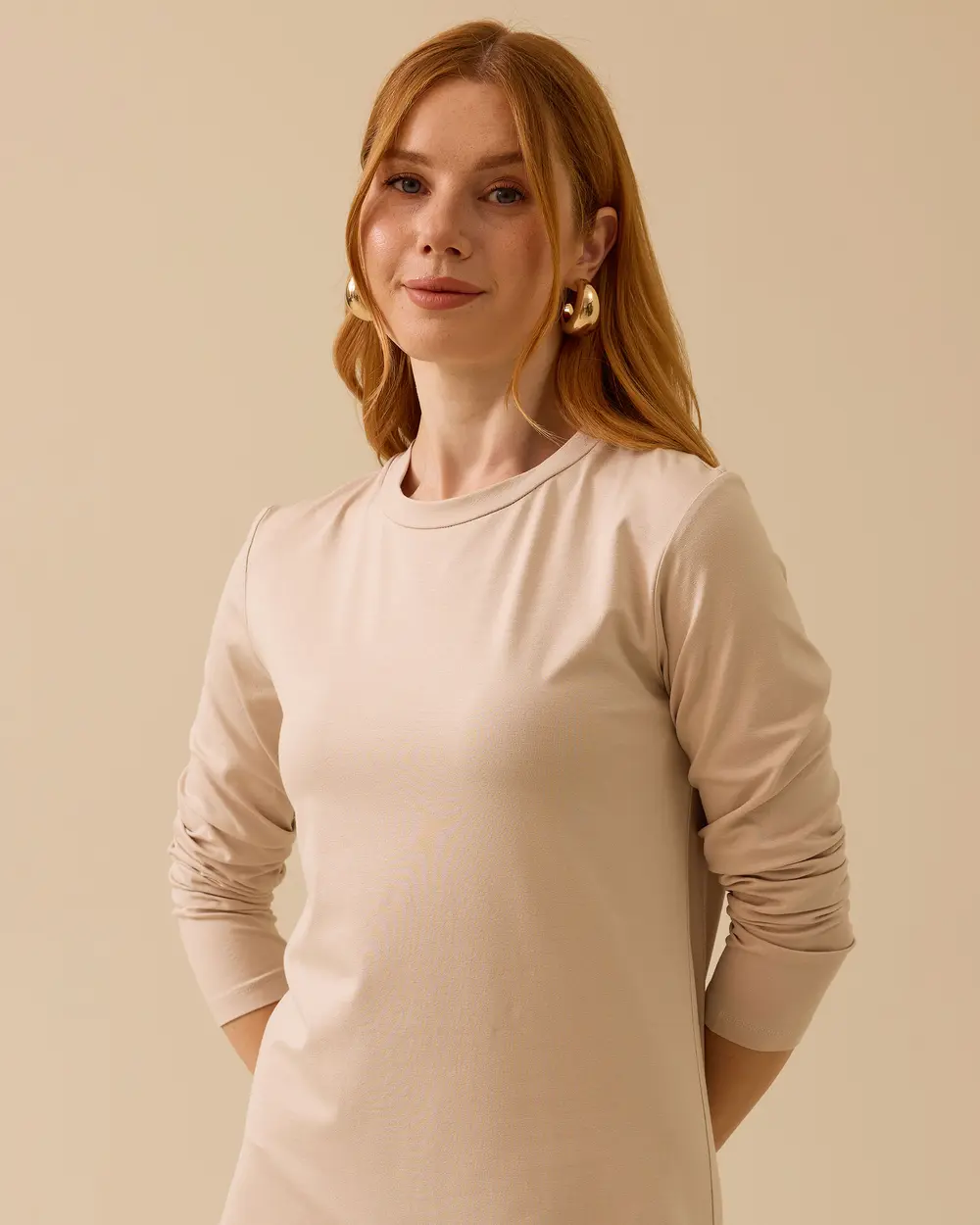 Round Neck Long Sleeve Basic Dress