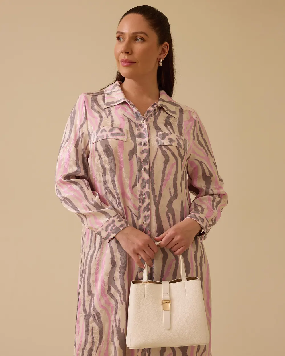 Büyük Beden Gömlek Yaka Desenli Elbise