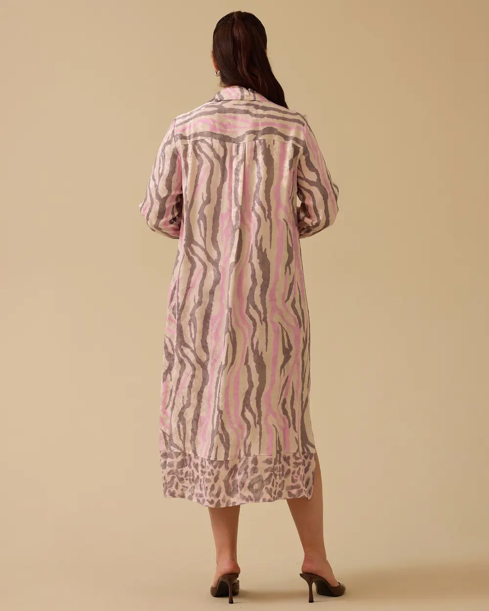 Büyük Beden Gömlek Yaka Desenli Elbise