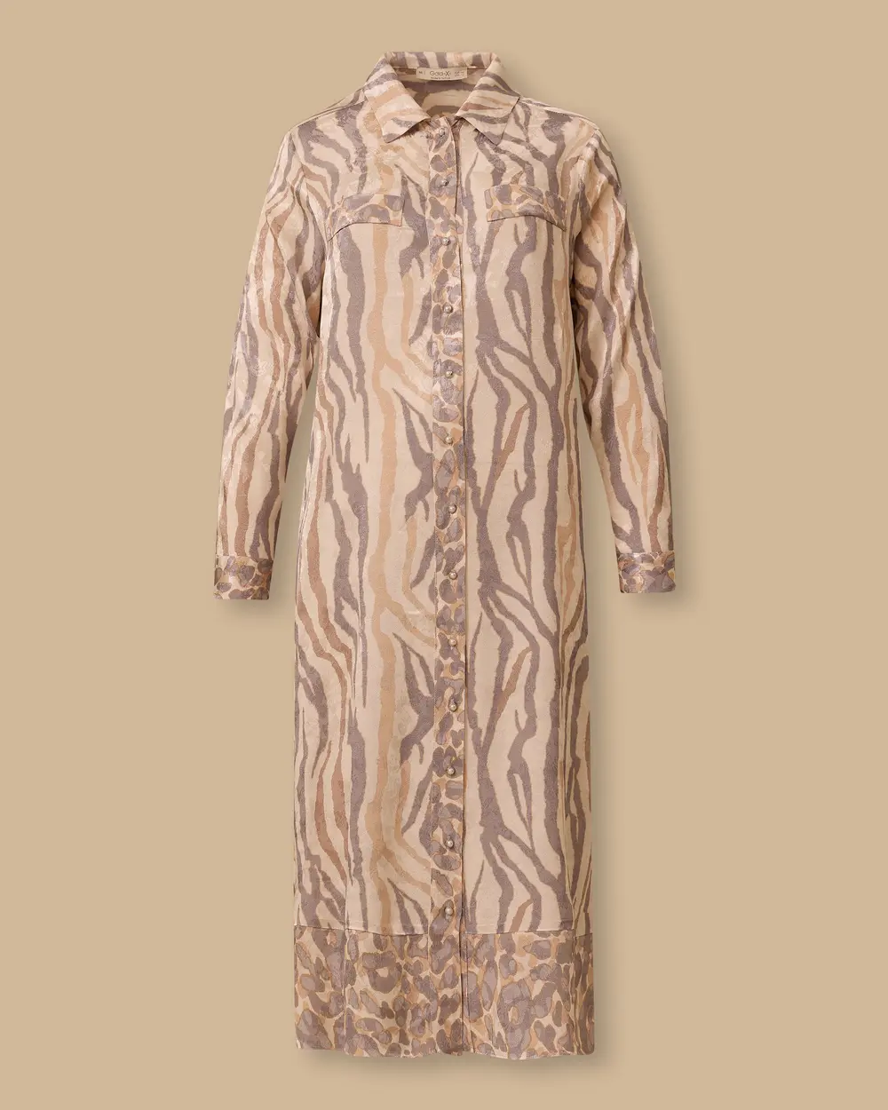 Büyük Beden Gömlek Yaka Desenli Elbise