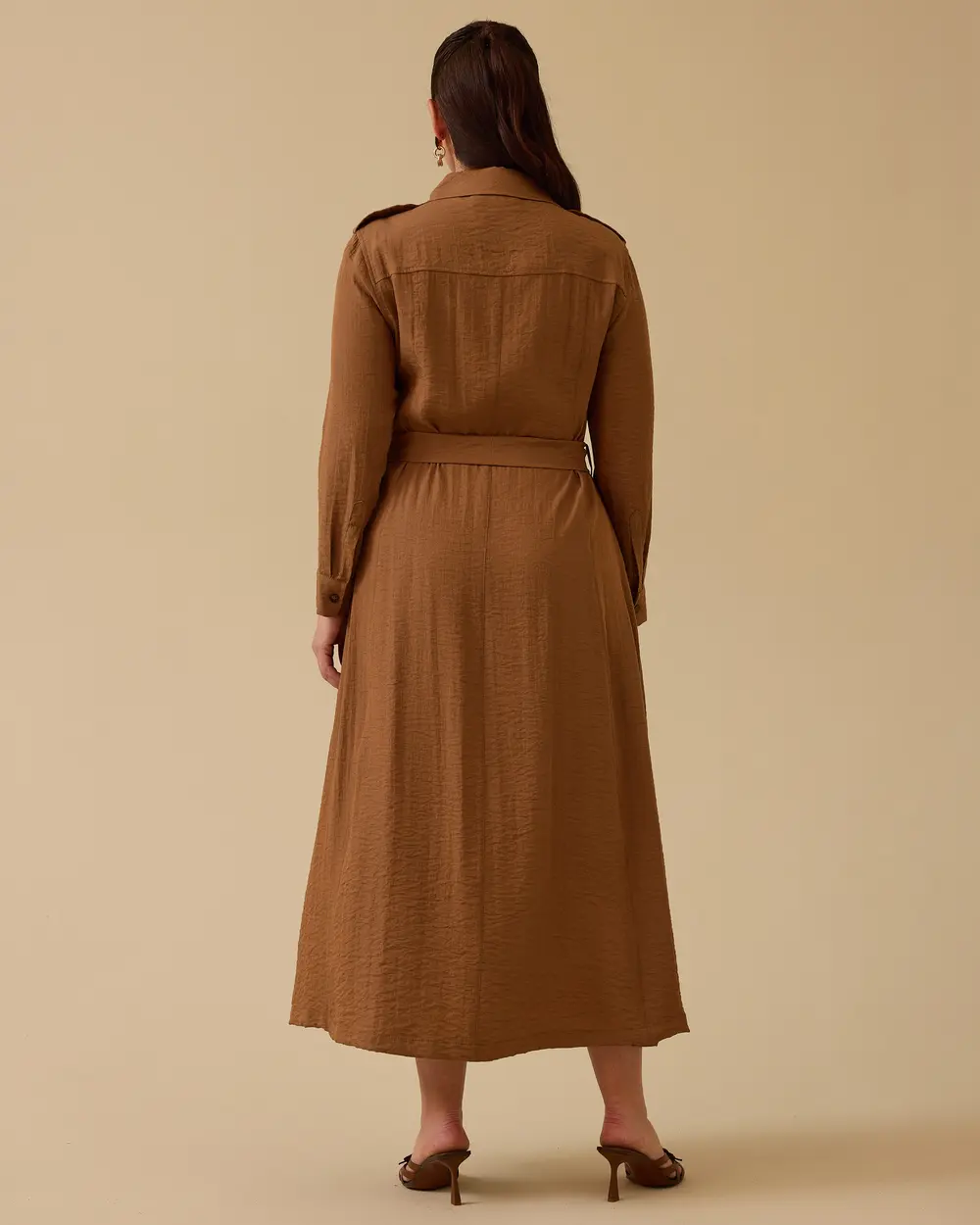 Plus Size Buttoned Shirt Dress with Belt Detail