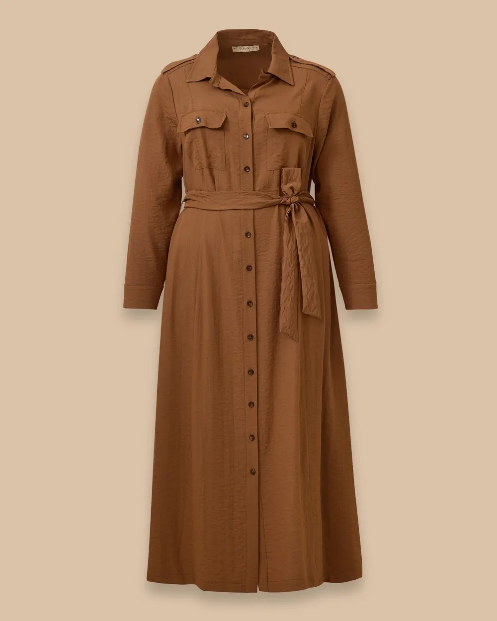 Plus Size Buttoned Shirt Dress with Belt Detail