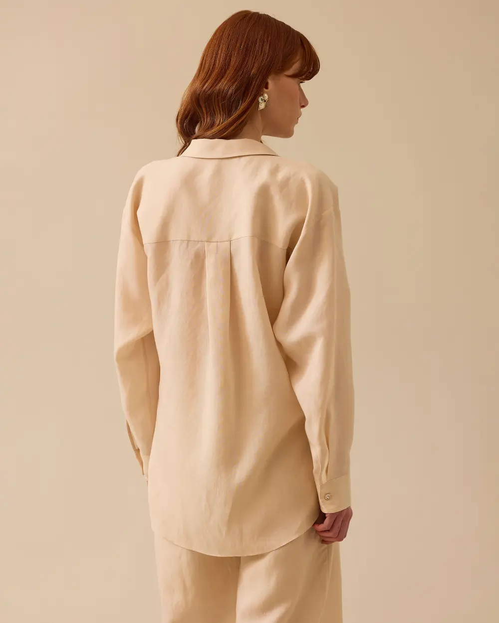 Linen Look Double-breasted Tie-Down Shirt