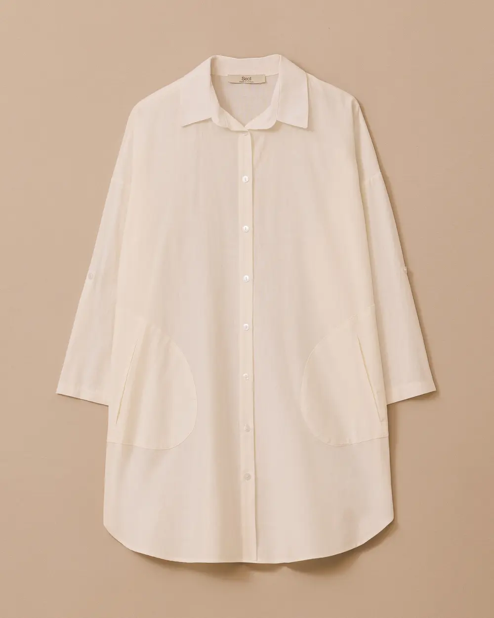 Keten Görünümlü Düğmeli Oversize Gömlek