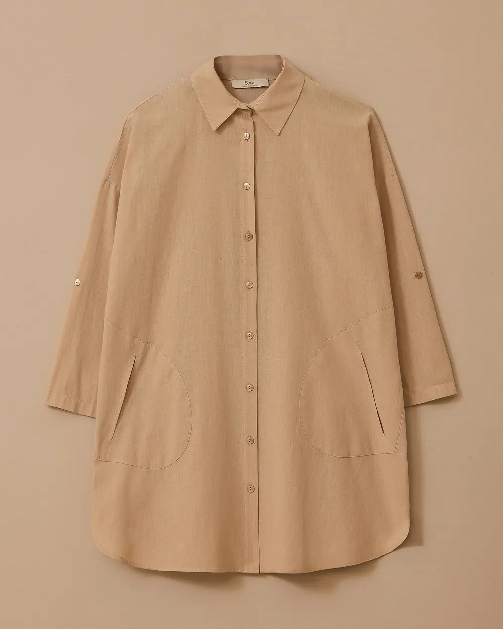 Keten Görünümlü Düğmeli Oversize Gömlek