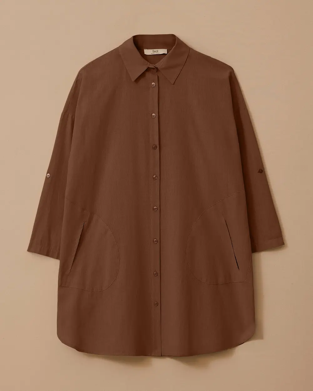 Keten Görünümlü Düğmeli Oversize Gömlek
