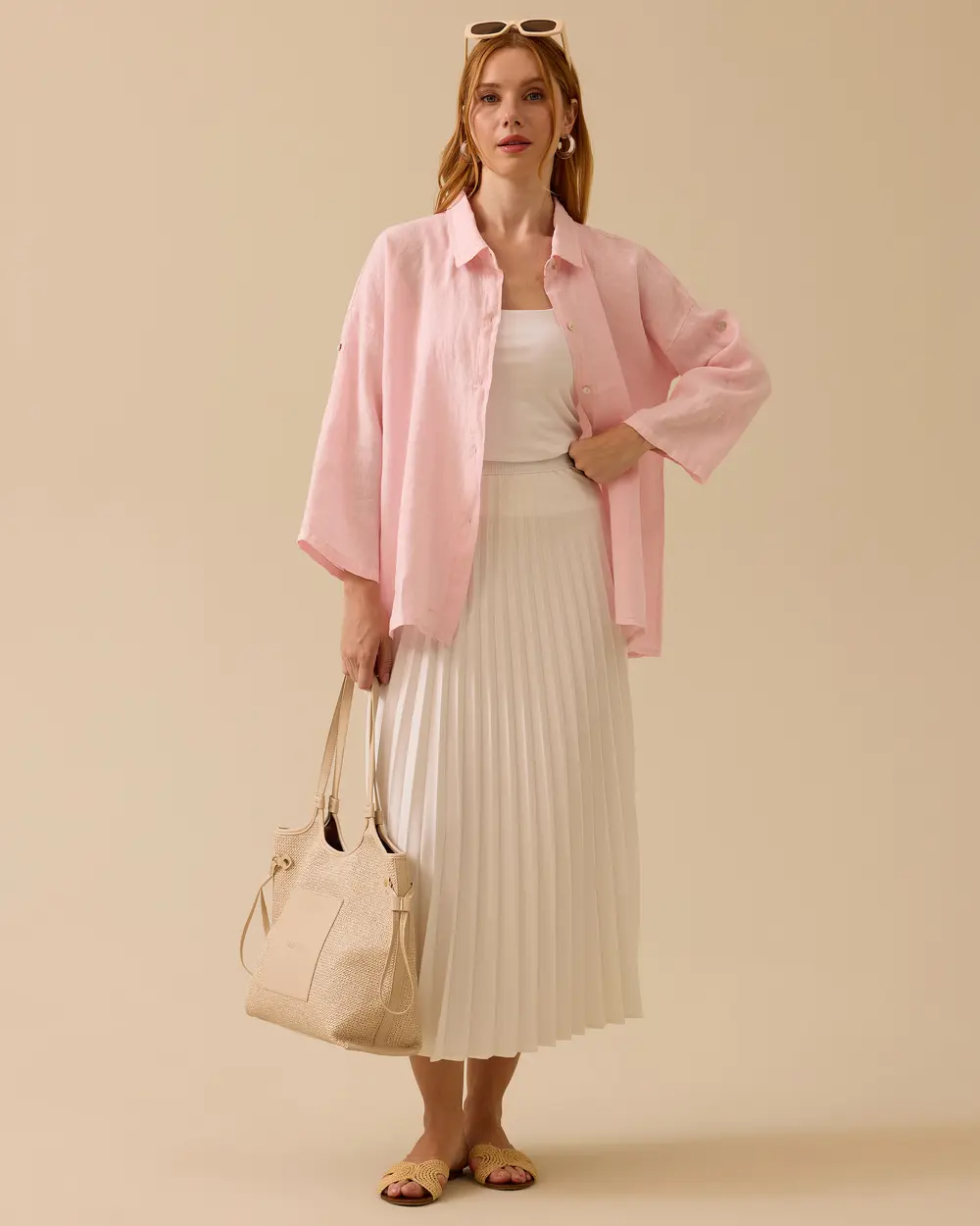 Katlanabilir Kollu Keten Gömlek