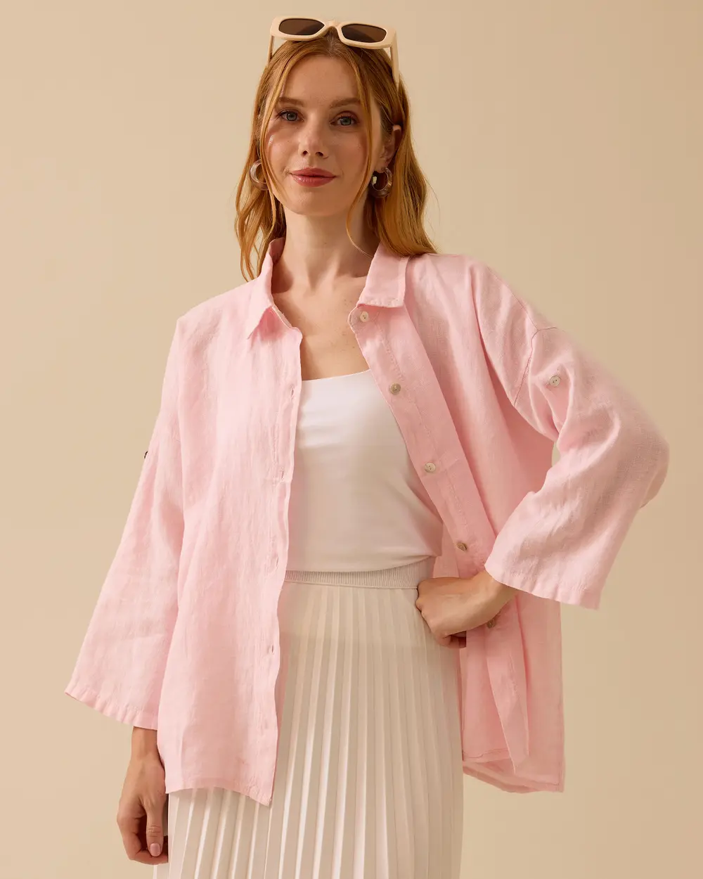 Katlanabilir Kollu Keten Gömlek