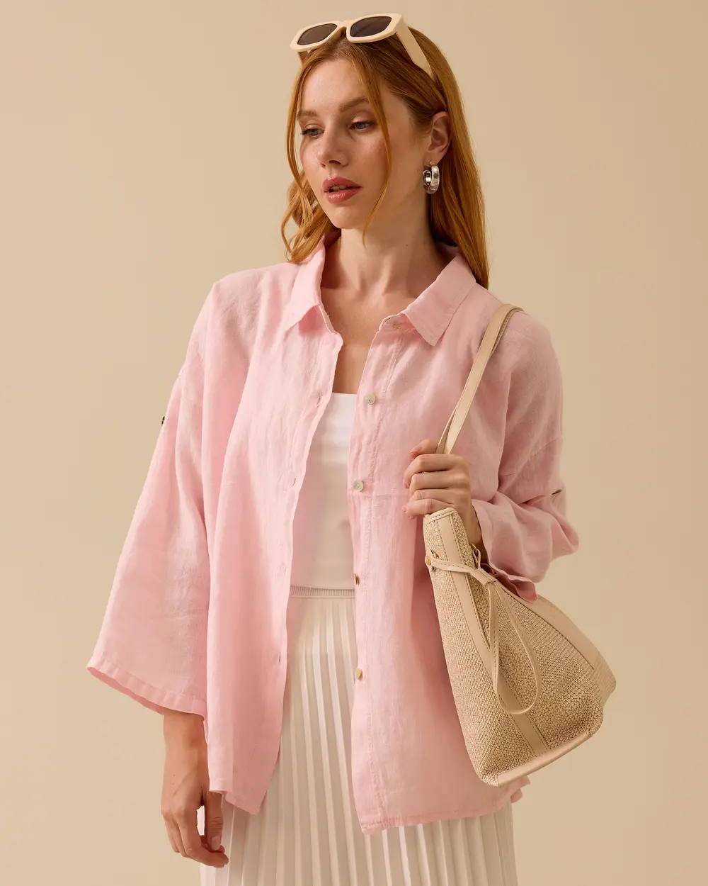 Katlanabilir Kollu Keten Gömlek