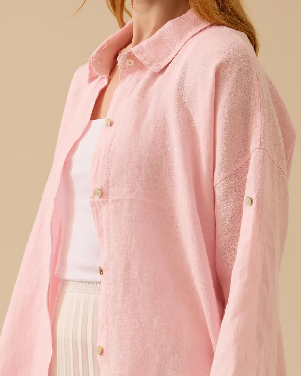 Katlanabilir Kollu Keten Gömlek