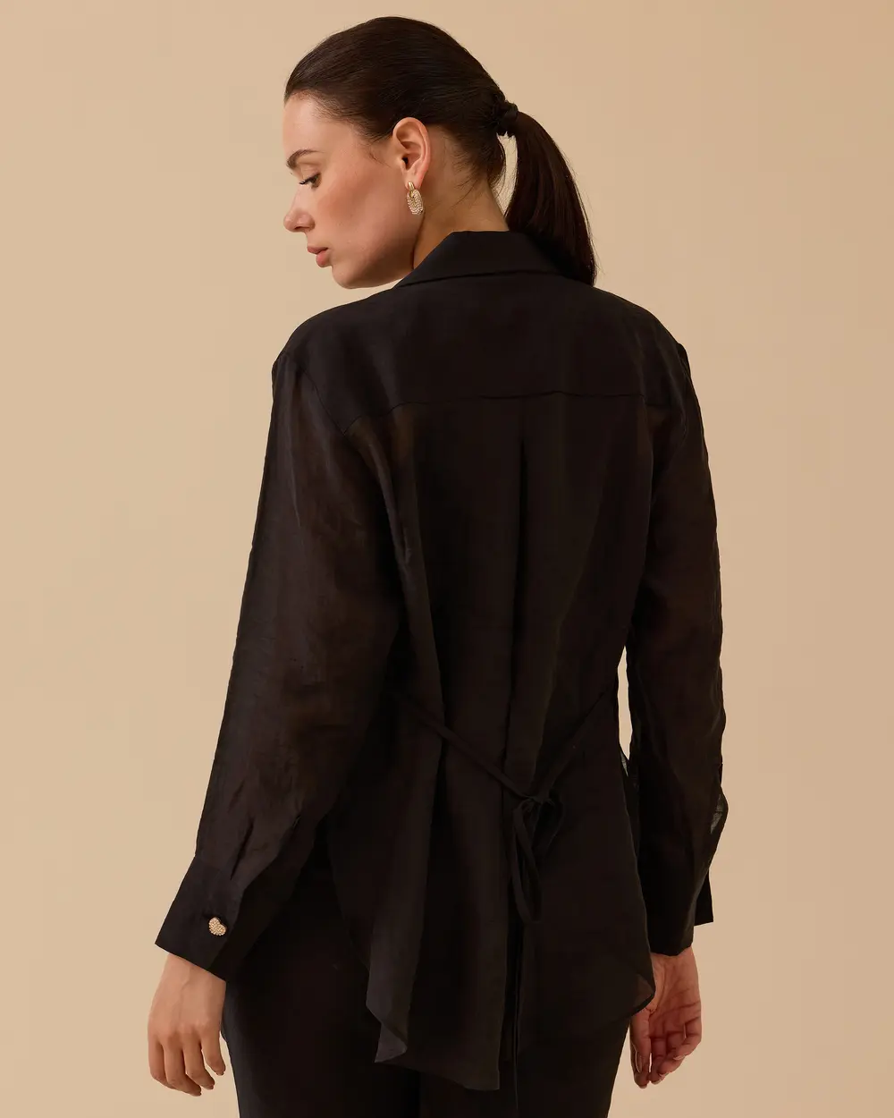 Double-breasted Linen Shirt with Binding Detail