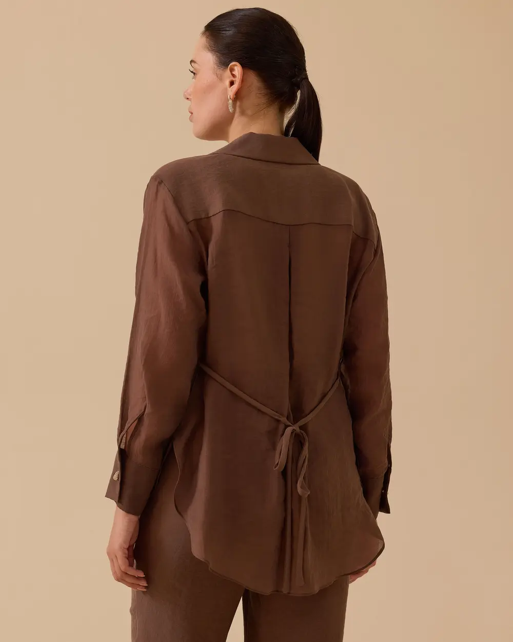 Double-breasted Linen Shirt with Binding Detail