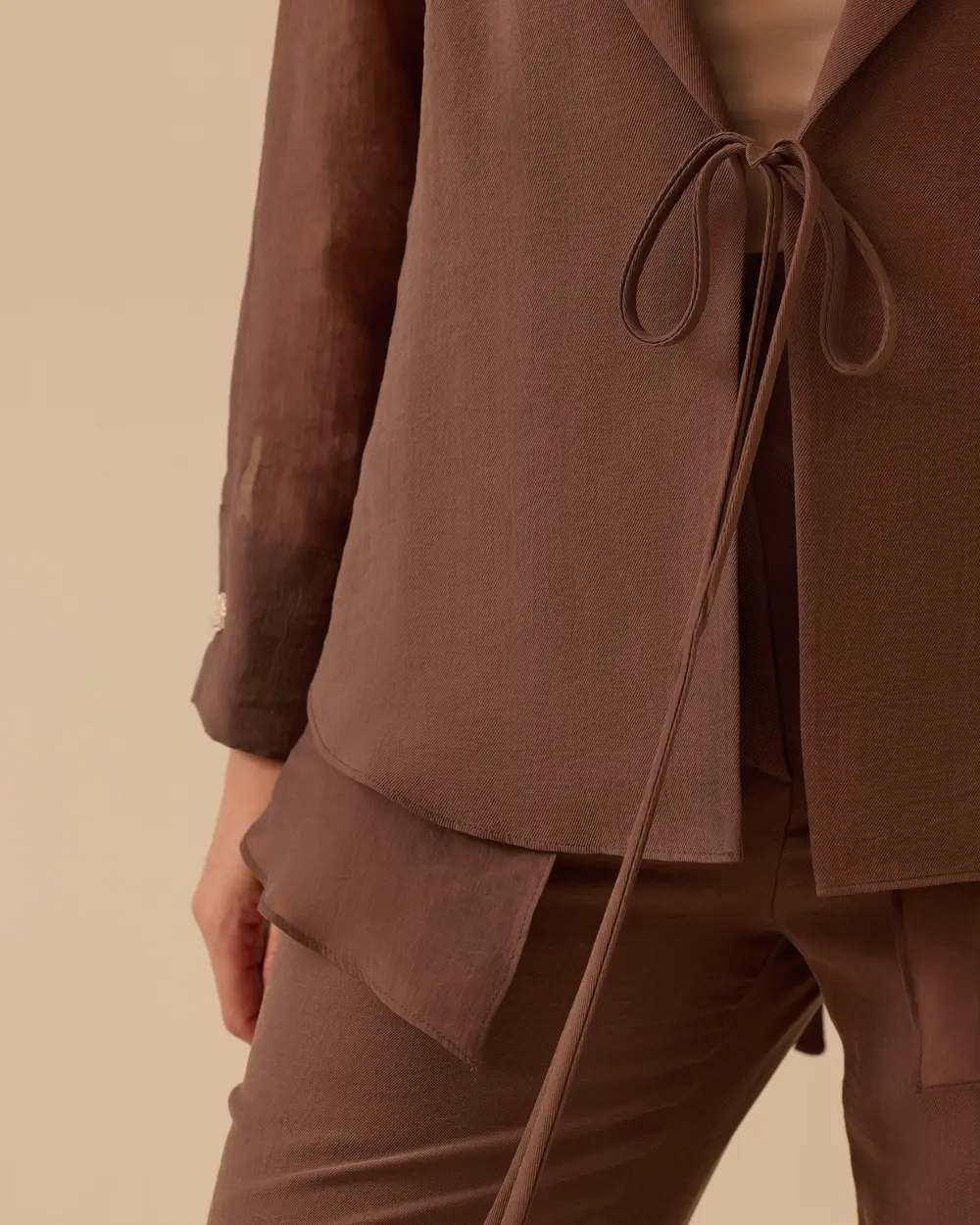 Double-breasted Linen Shirt with Binding Detail