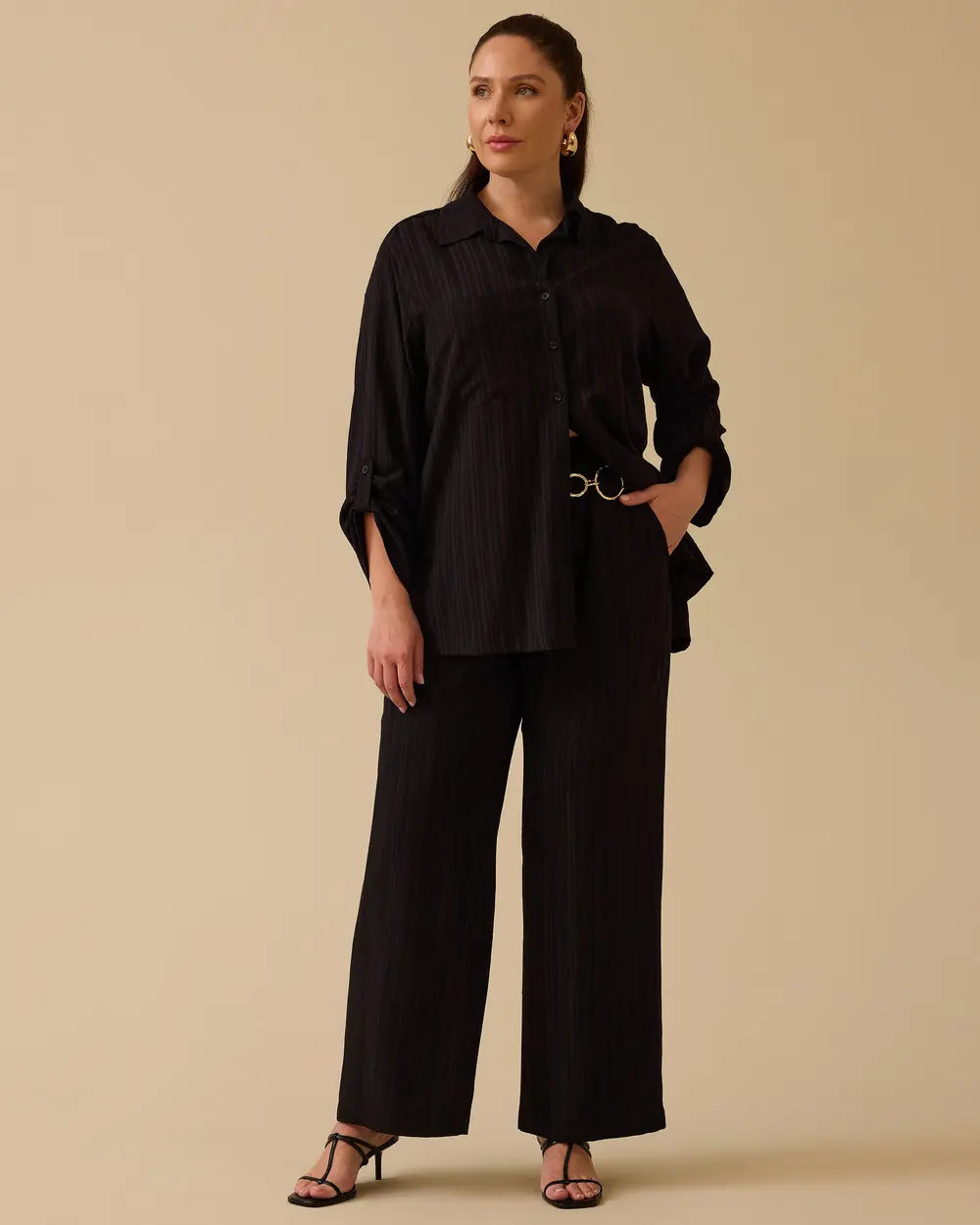 Oversized Textured Button Down Shirt