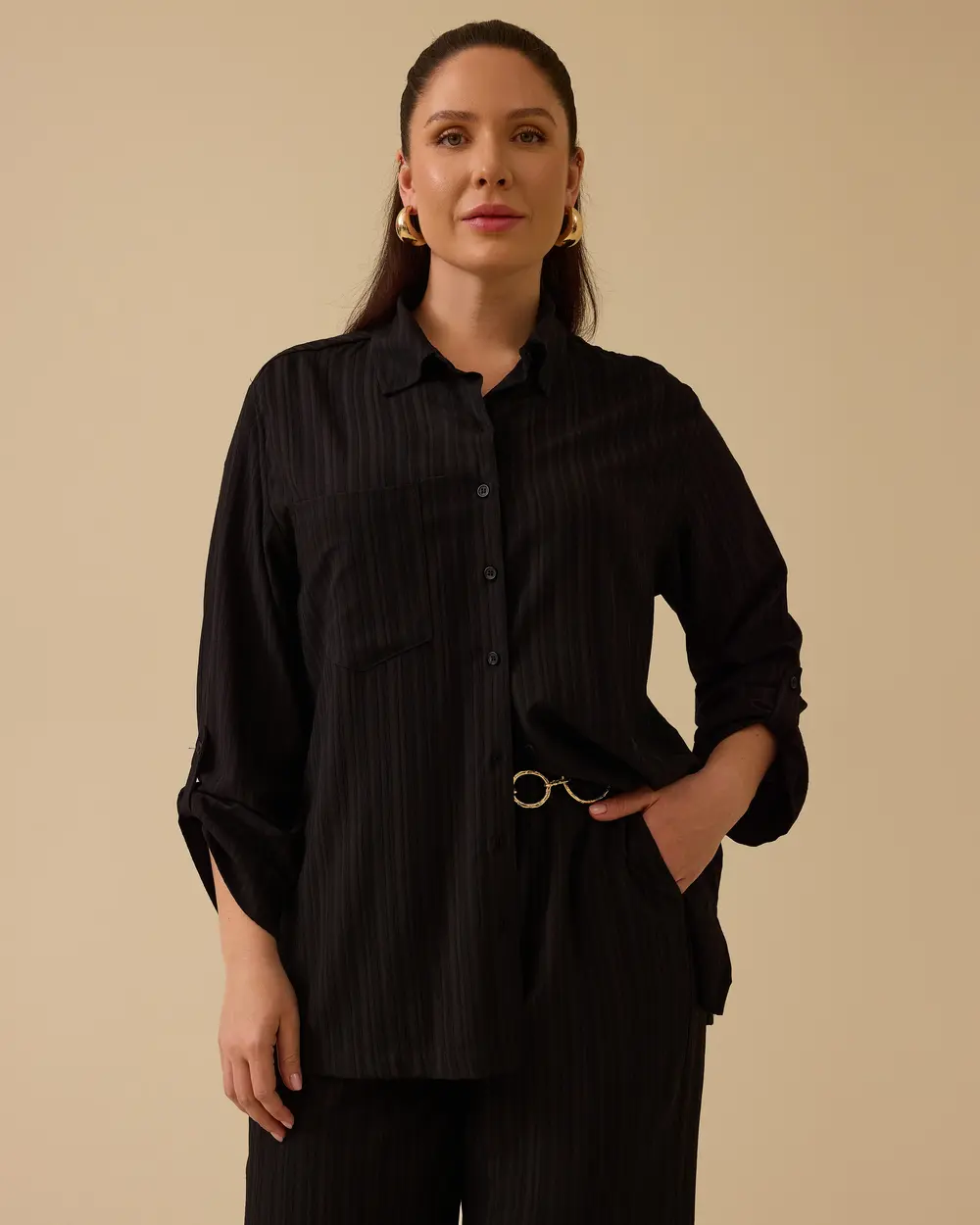 Oversized Textured Button Down Shirt