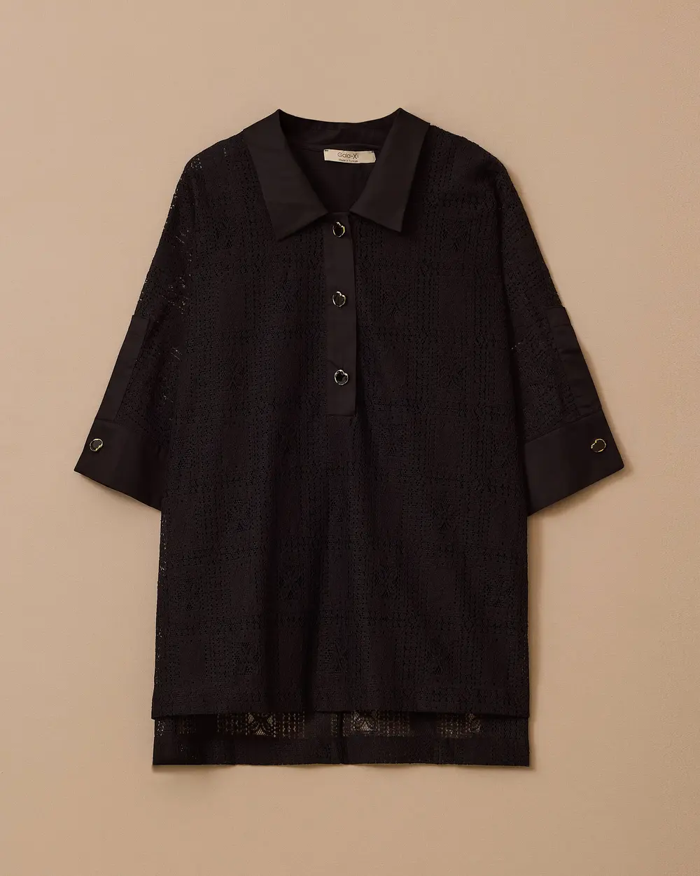 Plus Size Lace Textured Buttoned Shirt