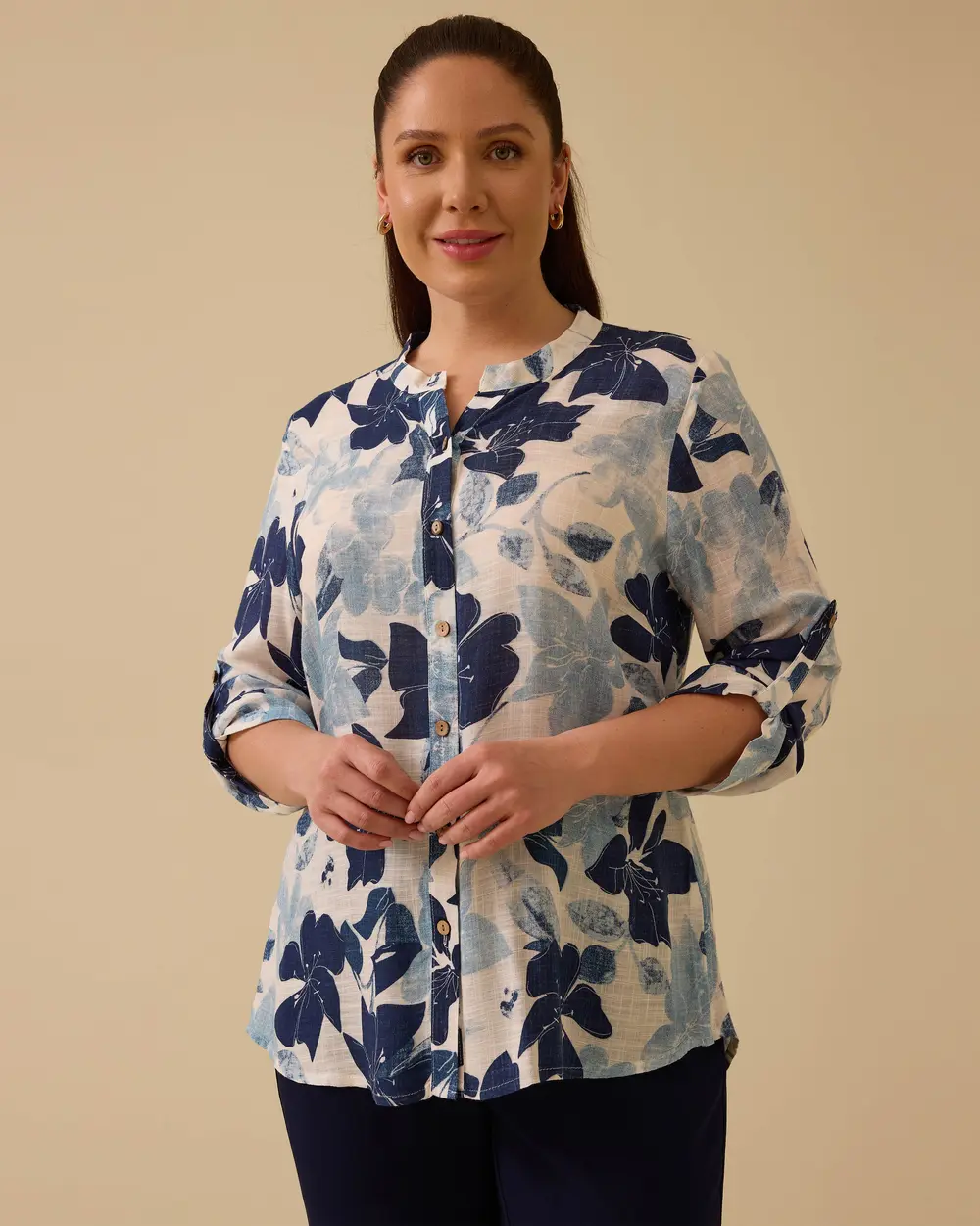 Plus Size Patterned Button Shirt