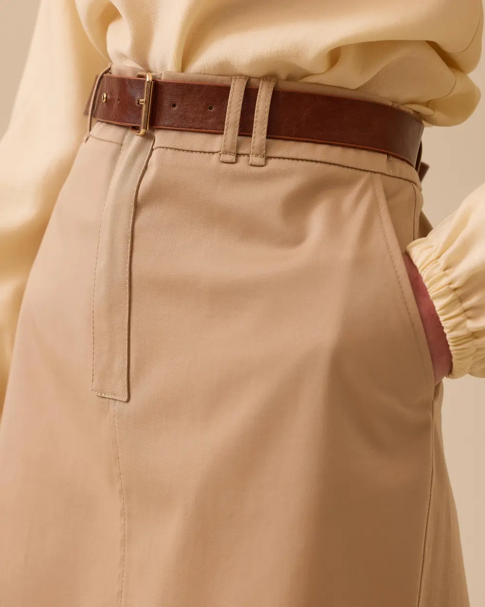 Yırtmaç Detaylı Cepli Etek