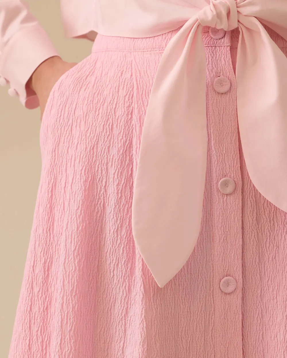 Textured Skirt with Buttoned Pocket Detail