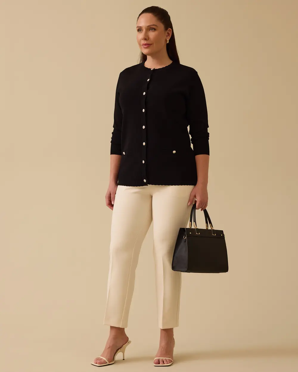 Plus Size Buttoned Cardigan