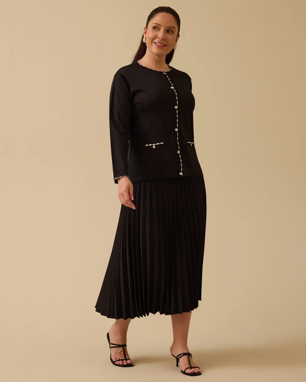 Büyük Beden Düğmeli Triko Bluz