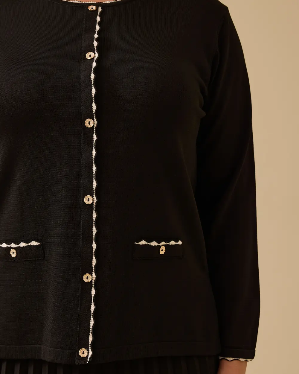 Büyük Beden Düğmeli Triko Bluz