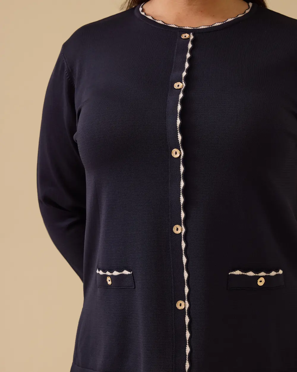 Büyük Beden Düğmeli Triko Bluz