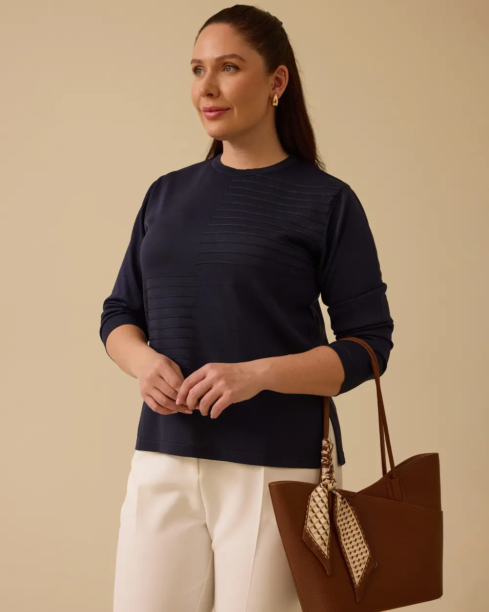 Büyük Beden Çizgi Desenli Triko Bluz