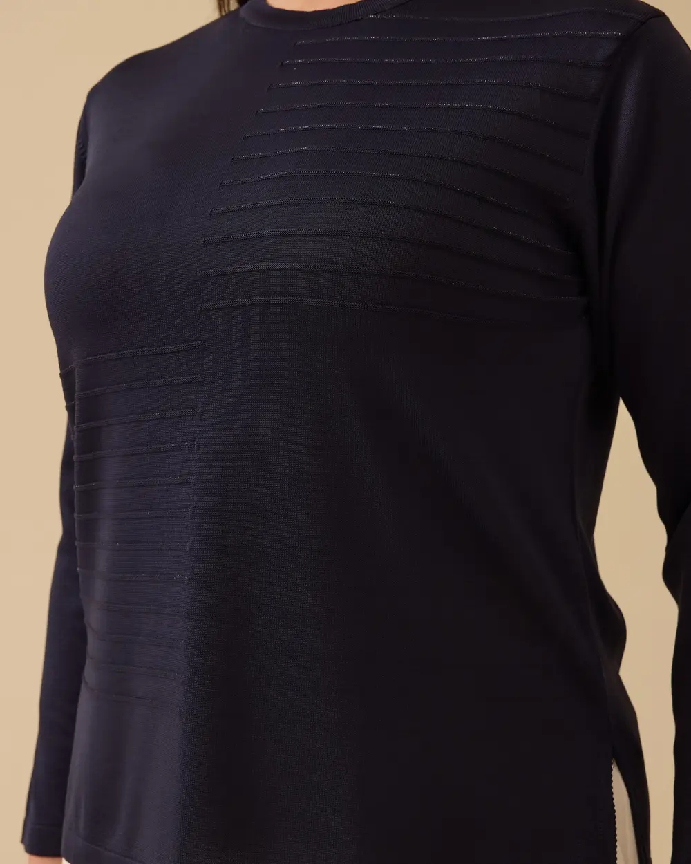 Büyük Beden Çizgi Desenli Triko Bluz