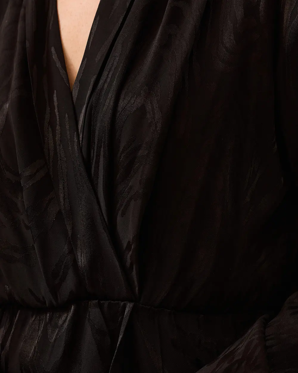 Double-breasted Collar Patterned Elastic Waist Blouse