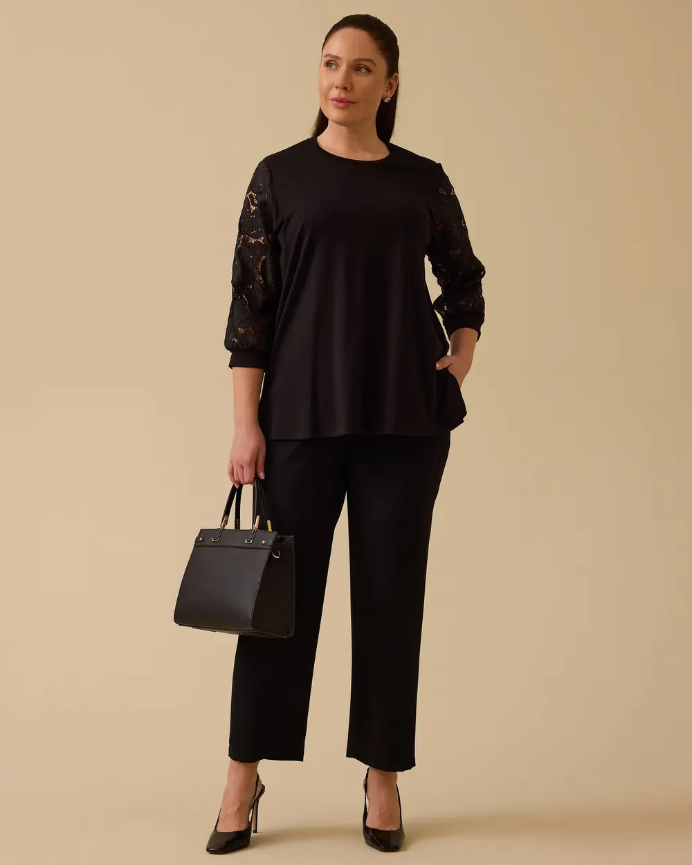 Büyük Beden Dantel Kollu Bluz