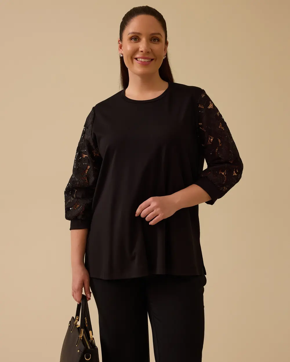 Büyük Beden Dantel Kollu Bluz