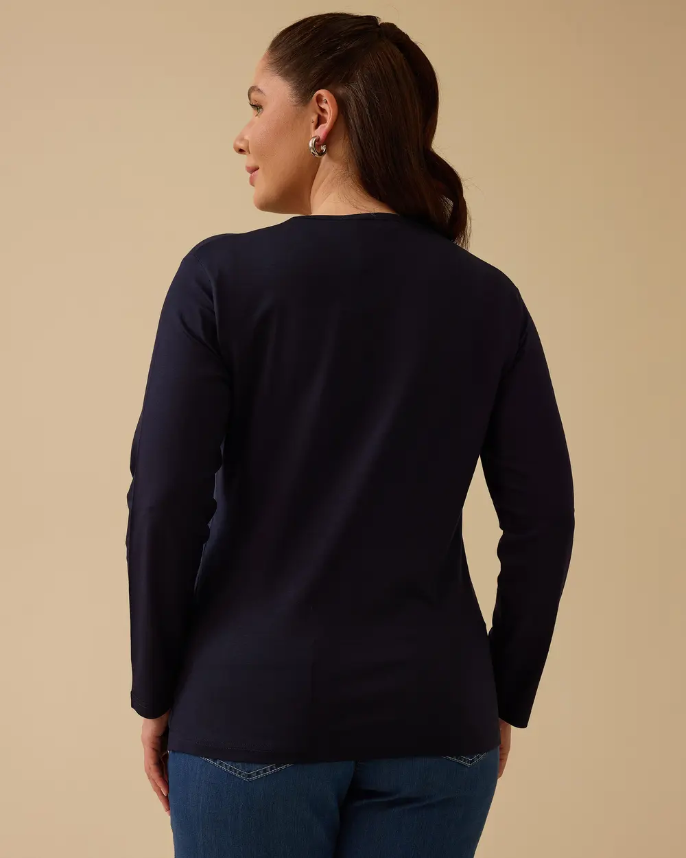 Büyük Beden Taş Detaylı Uzun Kollu Bluz