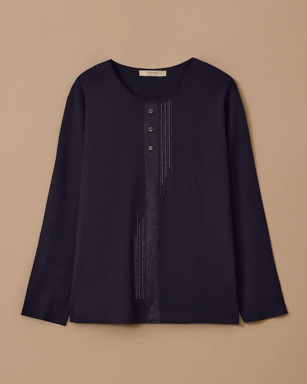 Büyük Beden Taş Detaylı Uzun Kollu Bluz