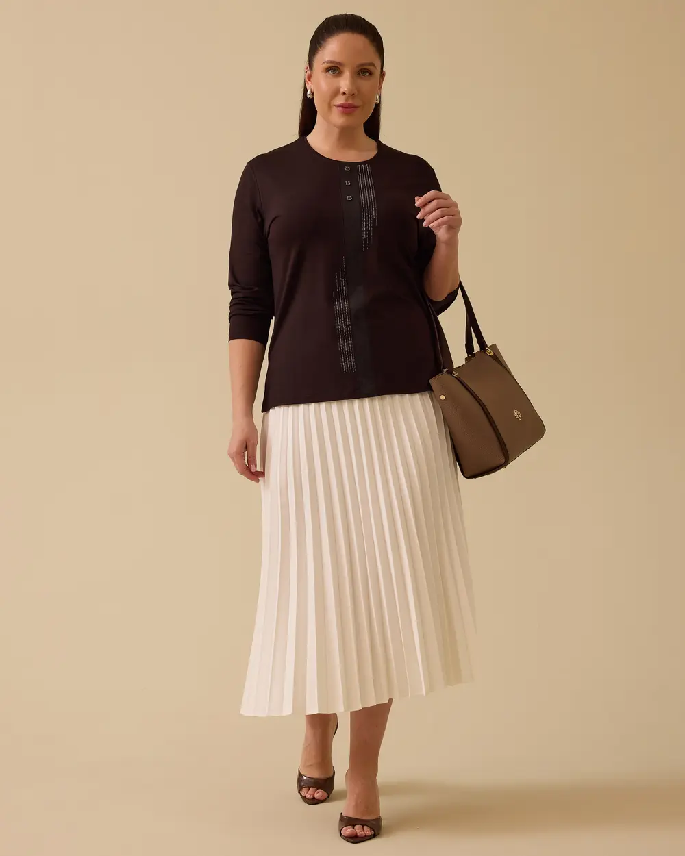 Plus Size Stone Detailed Long Sleeve Blouse