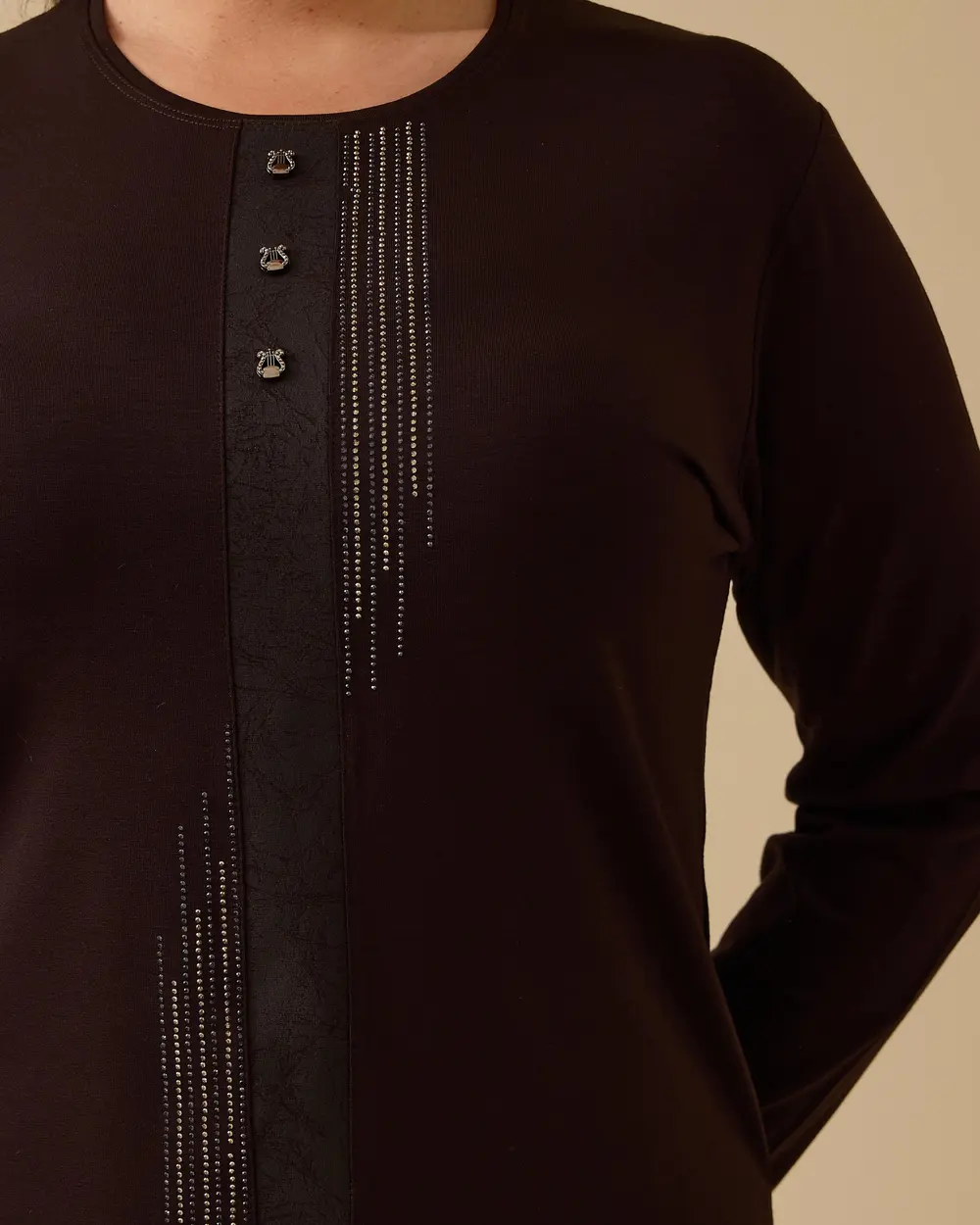 Plus Size Stone Detailed Long Sleeve Blouse