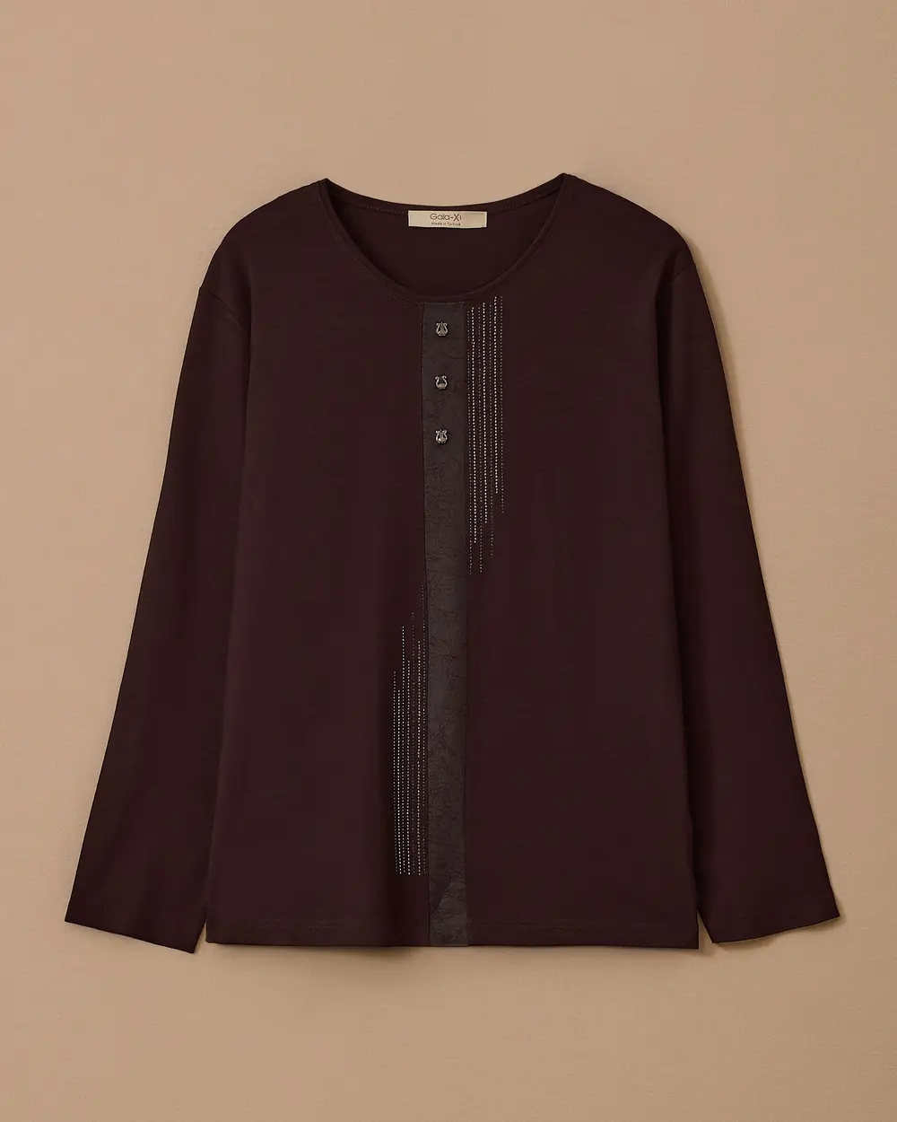 Plus Size Stone Detailed Long Sleeve Blouse