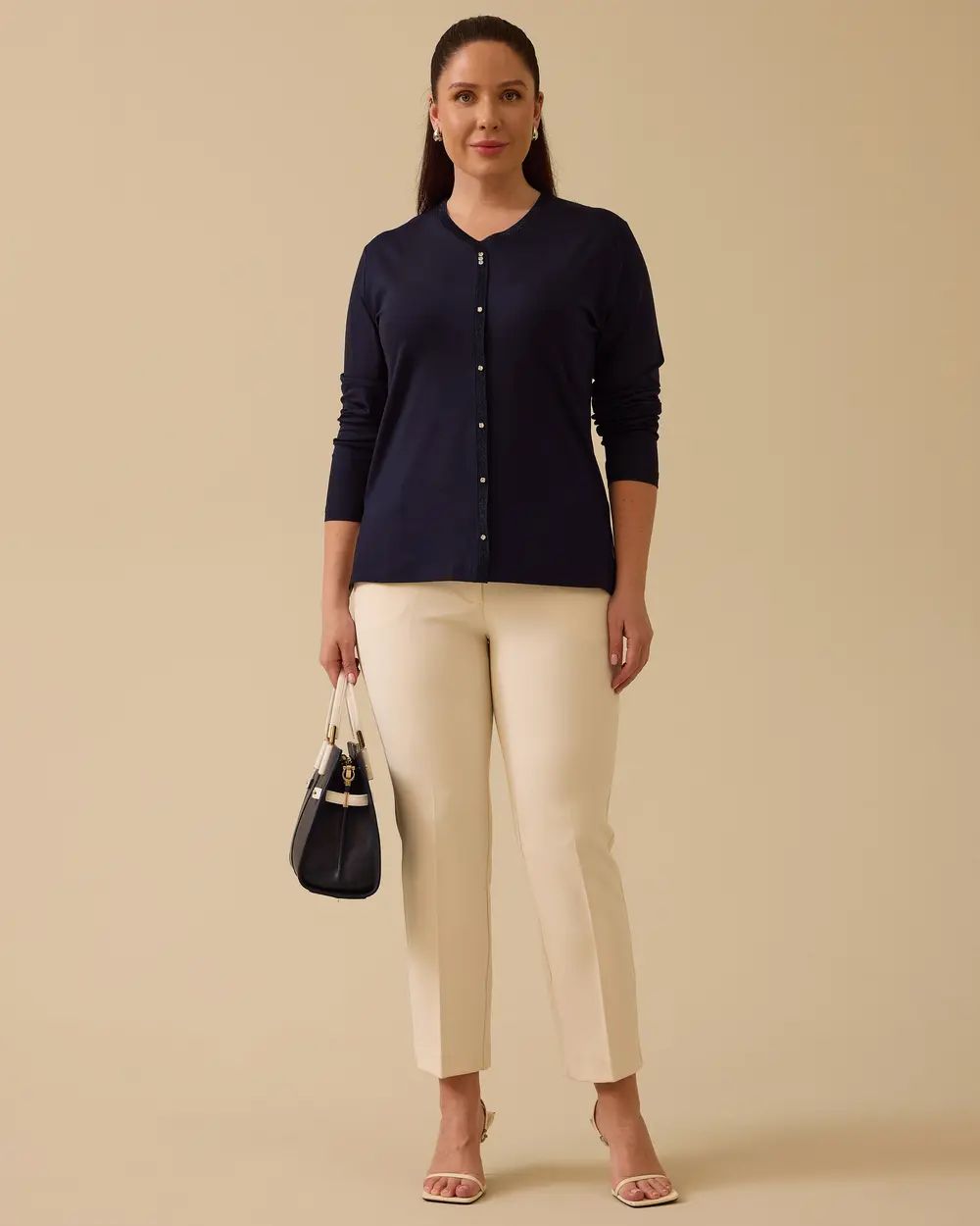 Plus Size V Neck Stone Detailed Blouse