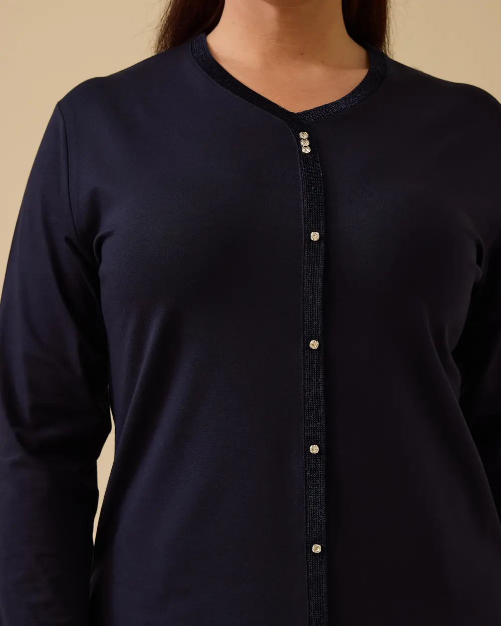Plus Size V Neck Stone Detailed Blouse