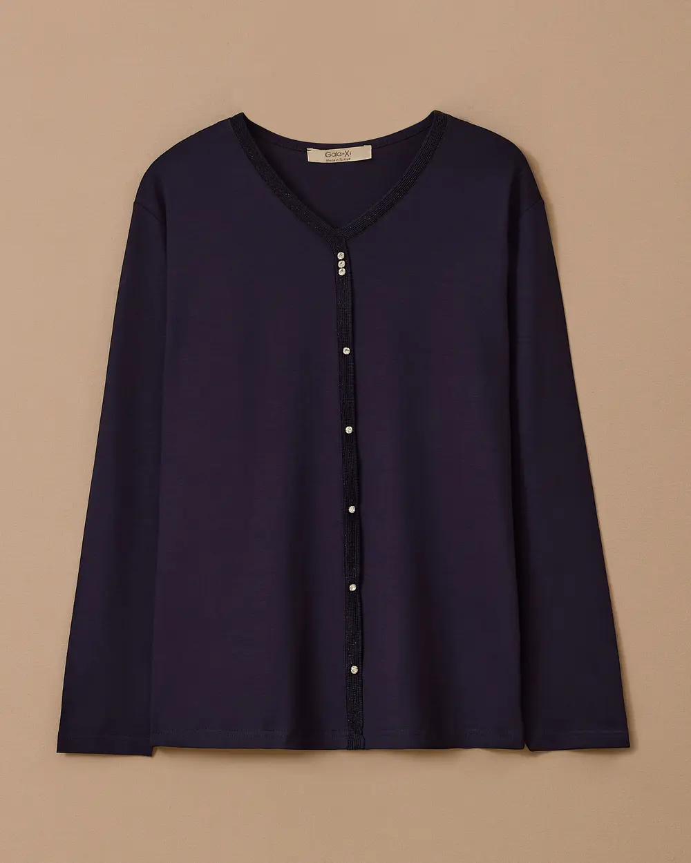 Plus Size V Neck Stone Detailed Blouse