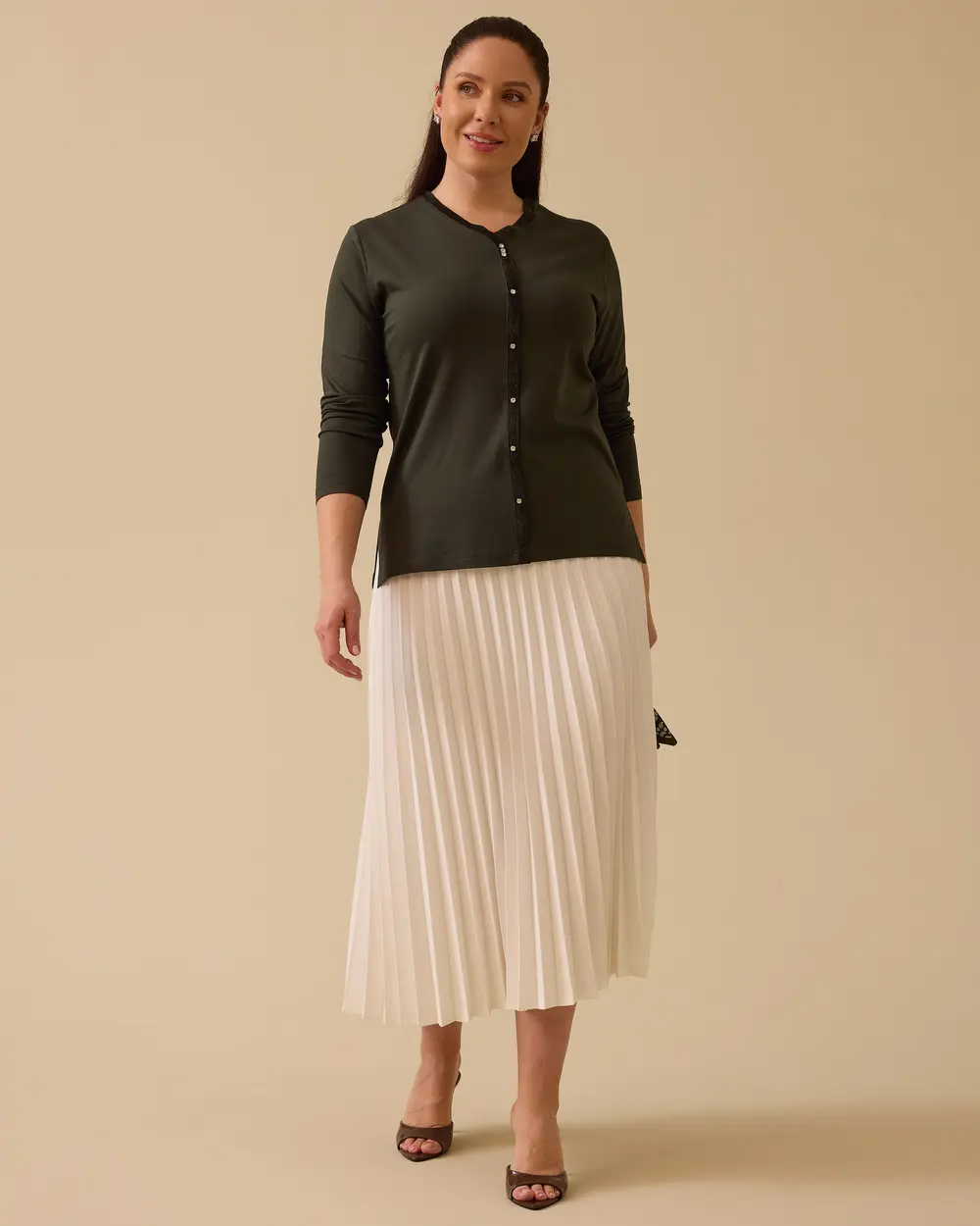 Plus Size V Neck Stone Detailed Blouse