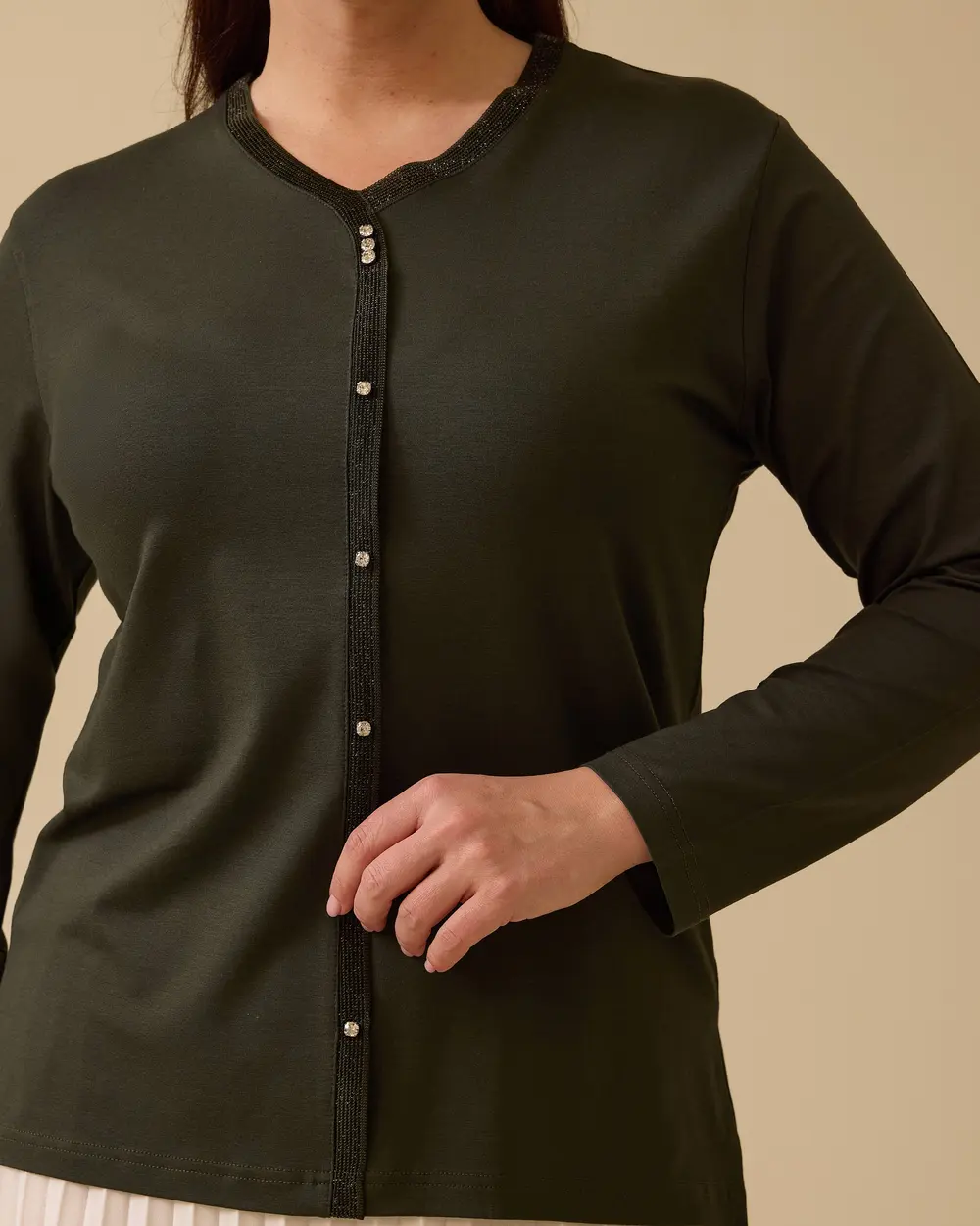Plus Size V Neck Stone Detailed Blouse