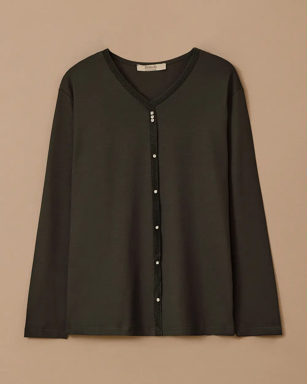 Plus Size V Neck Stone Detailed Blouse