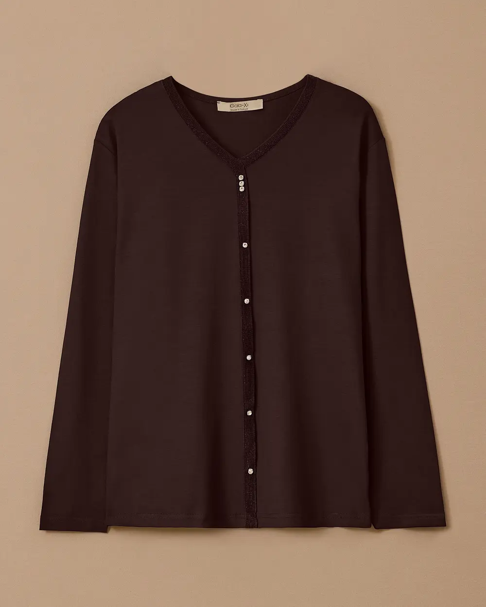 Büyük Beden V Yaka Taş Detaylı Bluz