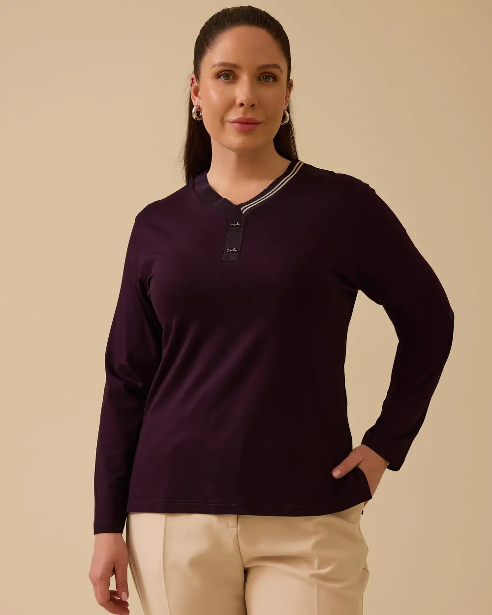 Büyük Beden Şerit Detaylı Bluz