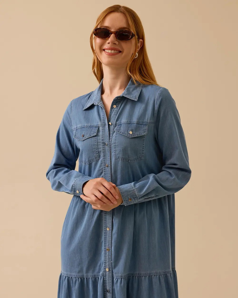 Shirt Collar Buttoned Jean Dress