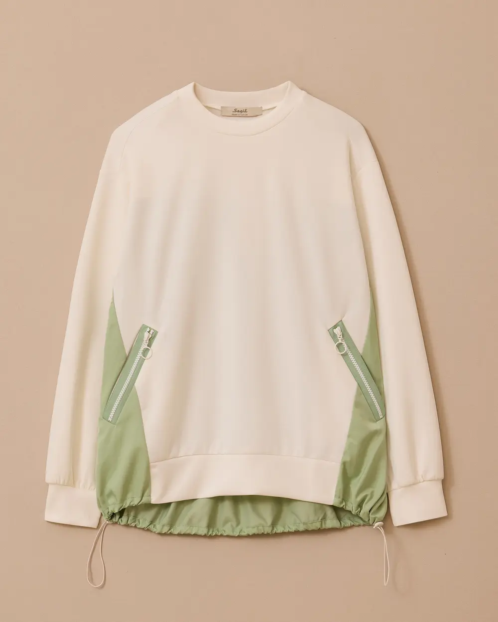 Çift Kumaşlı Cepli Beli Büzgülü Sweatshirt