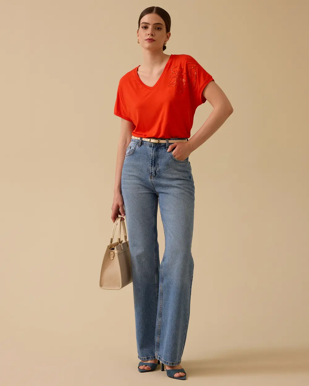 V-Neck Embroidered Combed Blouse