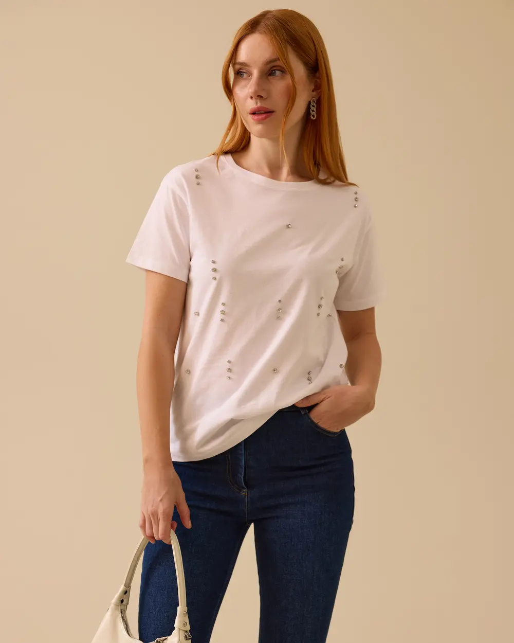 Taş Detaylı Basic Tişört