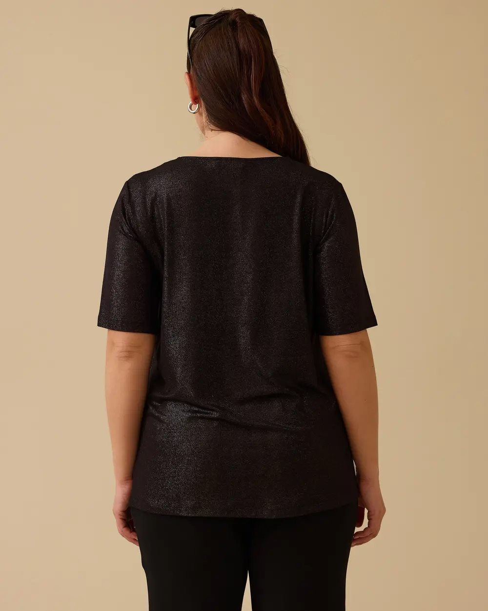 Plus Size V-Neck Shiny Textured T-Shirt